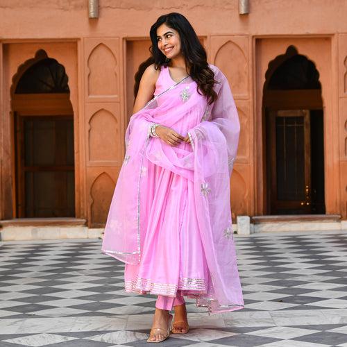 Bunaai Orchid pink Gota Salwar Suit | Relove