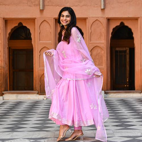 Bunaai Orchid pink Gota Salwar Suit | Relove