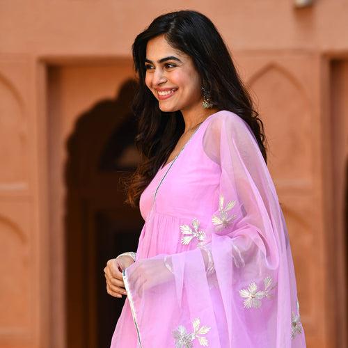 Bunaai Orchid pink Gota Salwar Suit | Relove