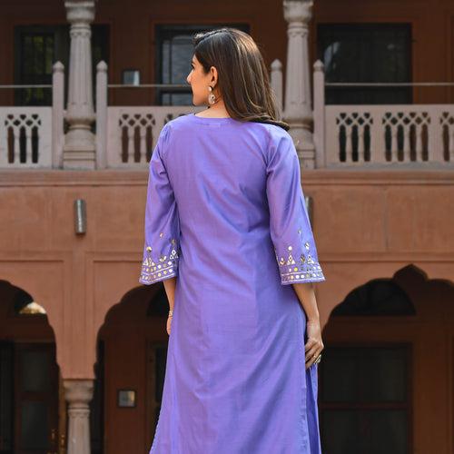 Bunaai Purple Embroidered Kurta & Pants | Relove