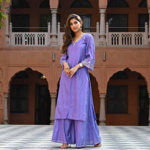 Bunaai Purple Embroidered Kurta & Pants | Relove