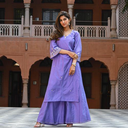 Bunaai Purple Embroidered Kurta & Pants | Relove