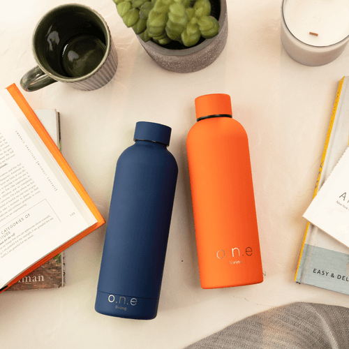 Steel Water Bottle | Orange & Blue | 500 ml | Set of 2