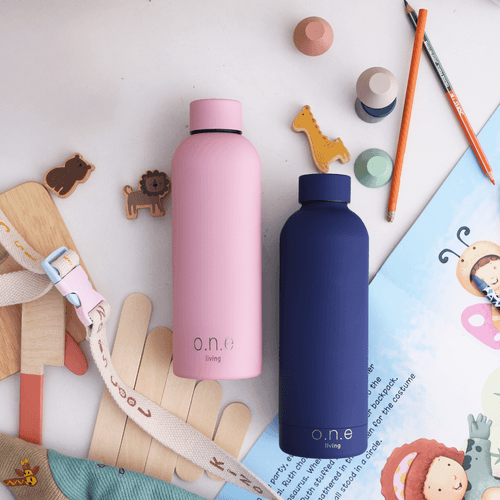 Insulated Stainless Steel Bottles | Set of 2 | 500 ml | Blue & Light Pink