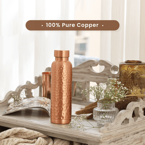 Copper Water Bottles | Set of 2 | 1 L | Hammered