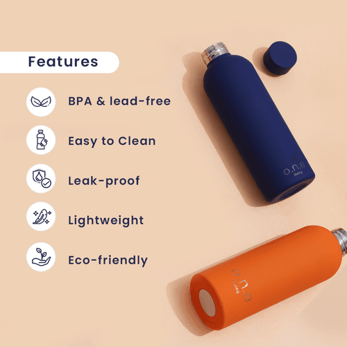 Steel Water Bottle | Orange & Blue | 500 ml | Set of 2