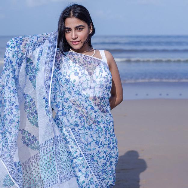 Kota Handblock Printed Saree | Blue