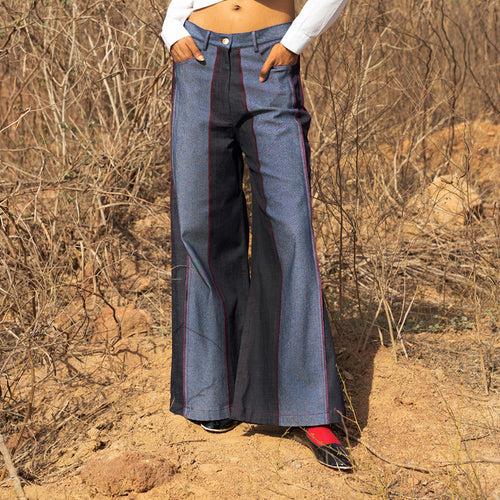 Upcycled Denim Wide Leg Pants | Blue | Flared