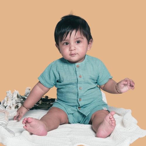 Cotton Kurta Shirt with Resort Short | Sea Weed