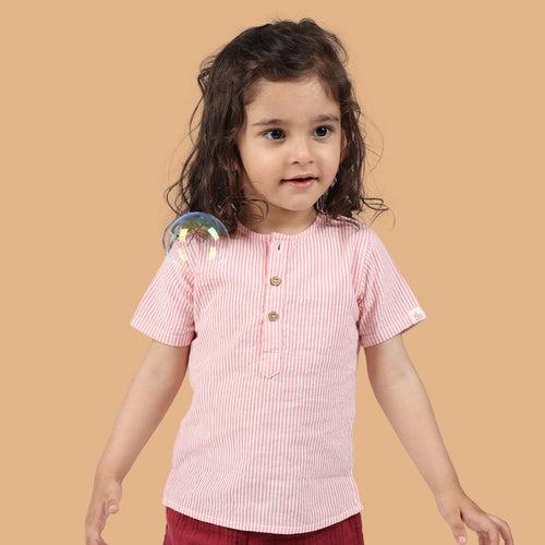 Cotton Kurta Shirt with Resort Short | Pink & Burgundy