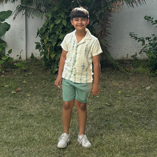 Cotton Kurta Shirt with Short for Kids | Sea Weed