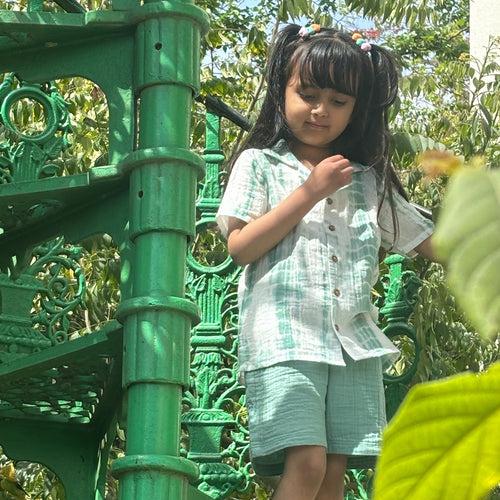 Cotton Kurta Shirt with Short for Kids | Sea Weed