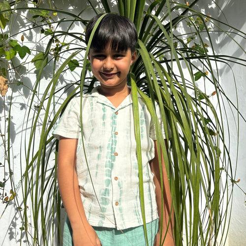 Cotton Kurta Shirt with Short for Kids | Sea Weed