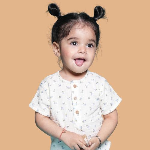 Cotton Kurta Shirt with Short for Kids | Blue