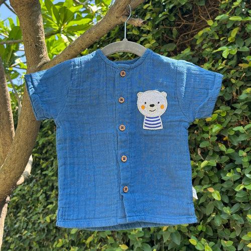 Cotton Kurta Shirt with Short for Kids | Greek Blue