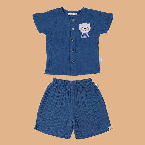 Cotton Kurta Shirt with Short for Kids | Greek Blue