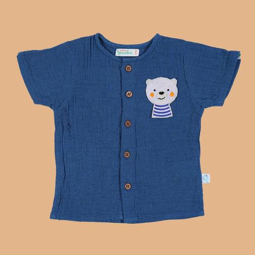 Cotton Kurta Shirt with Short for Kids | Greek Blue