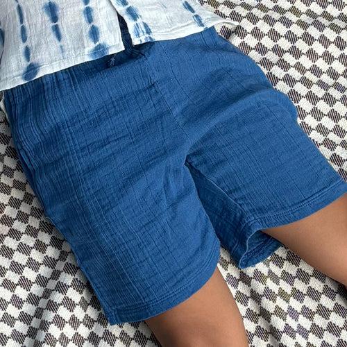 Cotton Collar Shirt with Short for Kids | Greek Blue & White