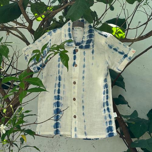 Cotton Collar Shirt with Short for Kids | Greek Blue & White