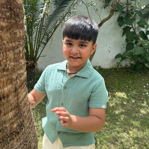 Cotton Collar Shirt with Short for Kids | Sea Weed