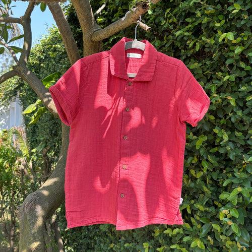 Cotton Collar Shirt with Short for Kids | Nobel Red & White
