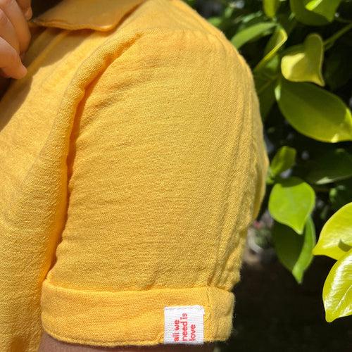 Cotton Collar Shirt with Short for Kids | Yellow & White