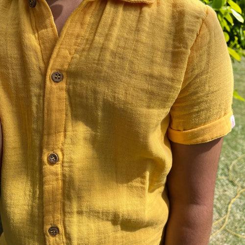 Cotton Collar Shirt with Short for Kids | Yellow & White