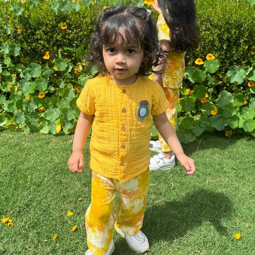 Cotton Kurta Shirt with Pant for Kids | Yellow & Orange