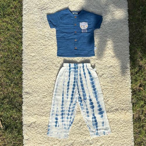 Cotton Kurta Shirt with Pant for Kids | Blue & White