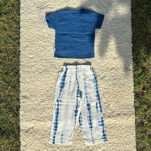 Cotton Kurta Shirt with Pant for Kids | Blue & White