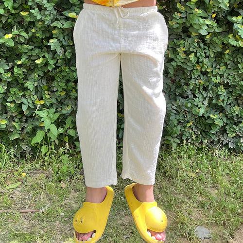 Cotton Collar Shirt with Pant for Kids | Yellow & White