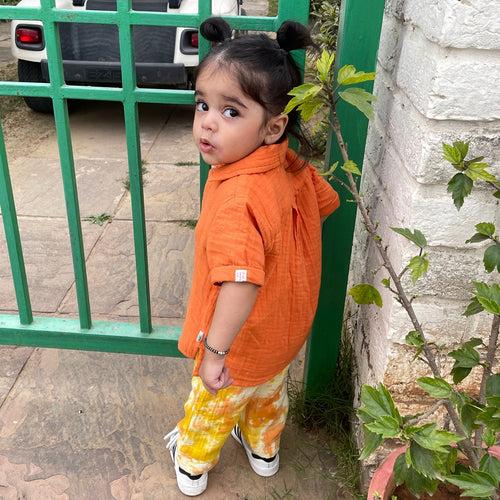 Cotton Collar Shirt with Pant for Kids | Orange & Yellow