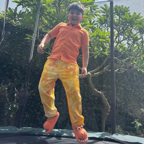 Cotton Collar Shirt with Pant for Kids | Orange & Yellow