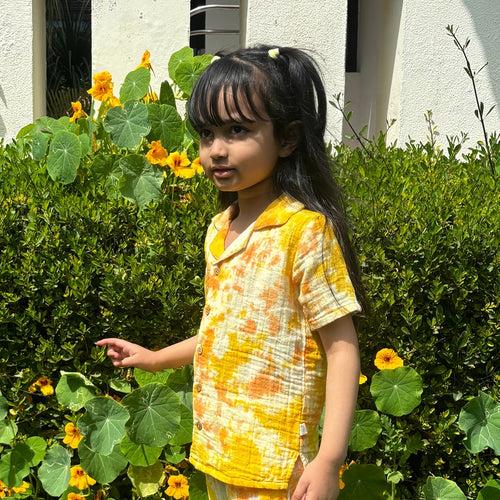 Cotton Collar Shirt with Pant for Kids | Orange & Yellow