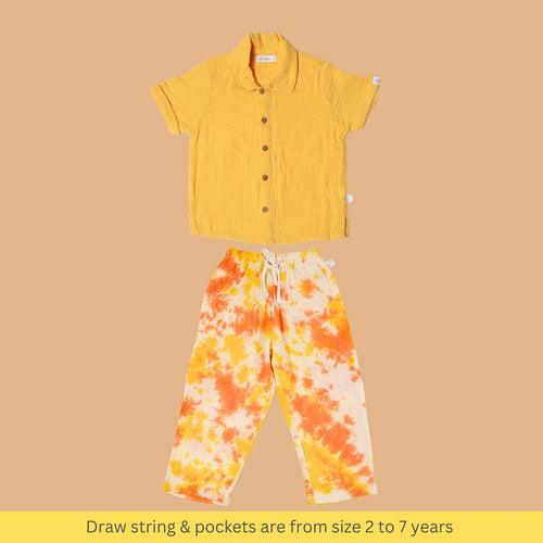 Cotton Collar Shirt with Pant for Kids | Orange & Yellow