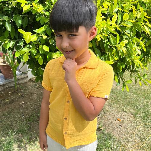 Cotton Collar Shirt with Pant for Kids | Orange & Yellow