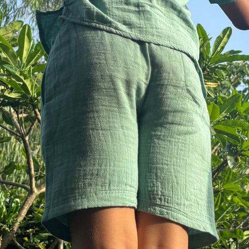 Front Open & Collar Shirt with Shorts | Sea Weed | Set of 3