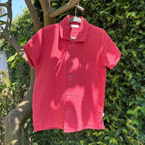 Cotton Collar Shirt with Shorts | Nobel Red | Set of 3