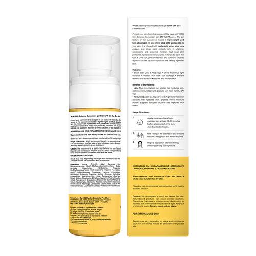 Sunscreen Gel For Dry Skin | SPF 50 PA++++ | Aloe Vera & Hyaluronic | UVA & UVB Protection | 50 ml