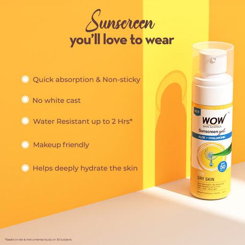 Sunscreen Gel For Dry Skin | SPF 50 PA++++ | Aloe Vera & Hyaluronic | UVA & UVB Protection | 50 ml