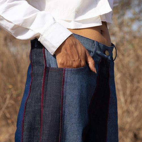 Upcycled Denim Wide Leg Pants | Blue | Flared