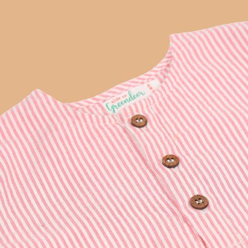 Cotton Kurta Shirt for Kids | Pink & White