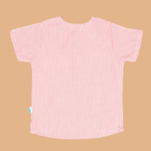 Cotton Kurta Shirt for Kids | Pink & White