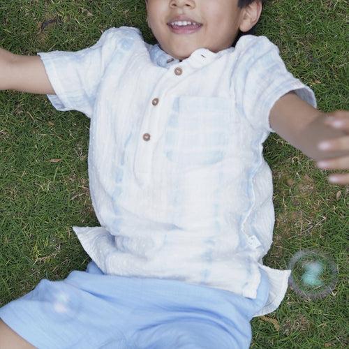 Cotton Kurta Shirt for Kids | Blue & White