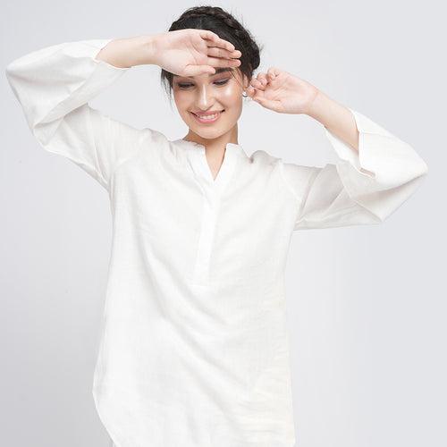 Linen Top for Women | Cream | Full Sleeves