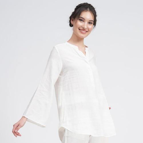 Linen Top for Women | Cream | Full Sleeves