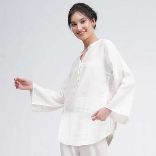 Linen Top for Women | Cream | Full Sleeves