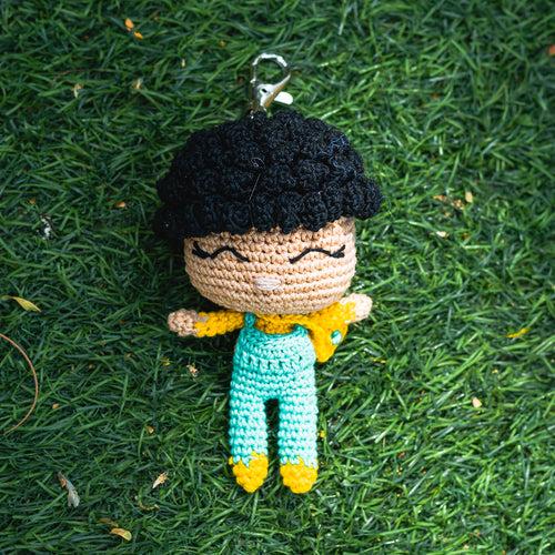 Crochet Charm Keychain | Jumpsuit Girl | Yellow & Green