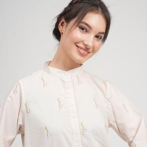 Organic Cotton Long Shirt for Women | Cream | Block Print