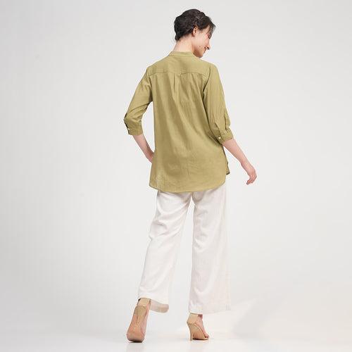 Organic Cotton Shirt & Trouser Set for Women | Green & Cream